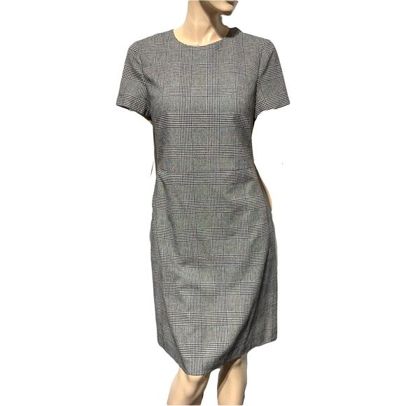 Banana Republic Dress Glen Plaid Shift Wool Blend Short Sleeve Size 8 T Tall NWT - Picture 2 of 9